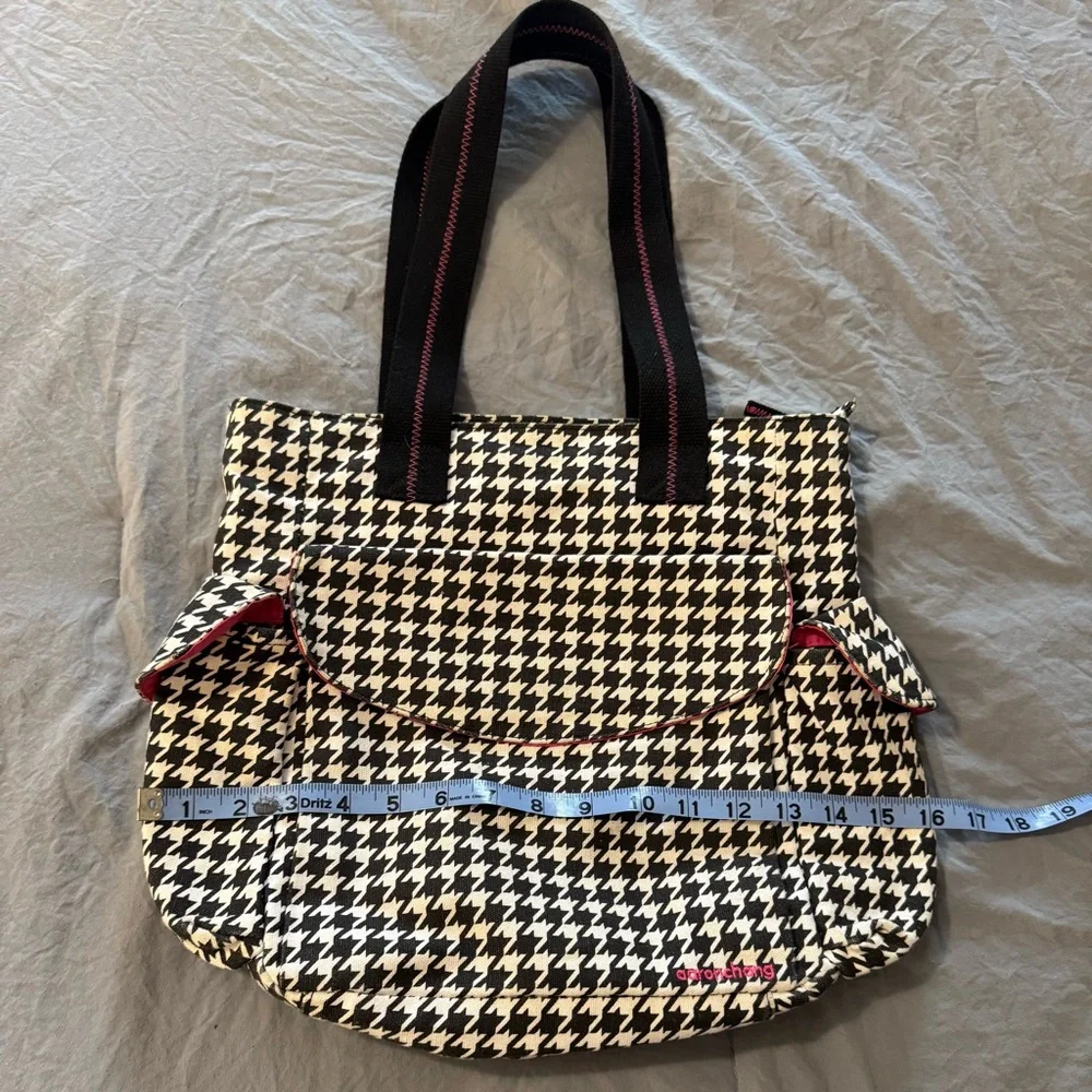 Aaronchang Medium Size Tote Bag Houndstooth With‎ Hot Pink Accents - Picture 9 of 11